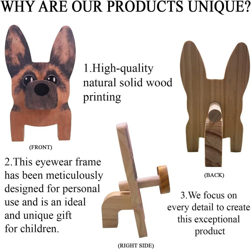 HyeeArt Wooden Animal Glasses Holder , Newsukie - Cute Solid Pine Wood Eyeglasses Stand,Carving Sunglasses Eyeglass Display Stand,Newsukie Creative Gift Glasses Holder for Desk (Flowers Highland Cow) (Dog-4) - Image 3